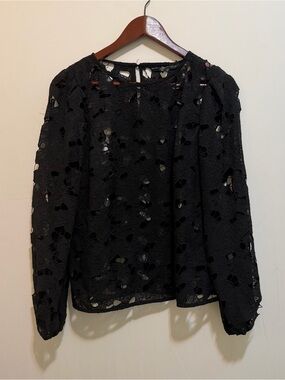 White House Black Market Black Floral Cutout Lace Blouse
